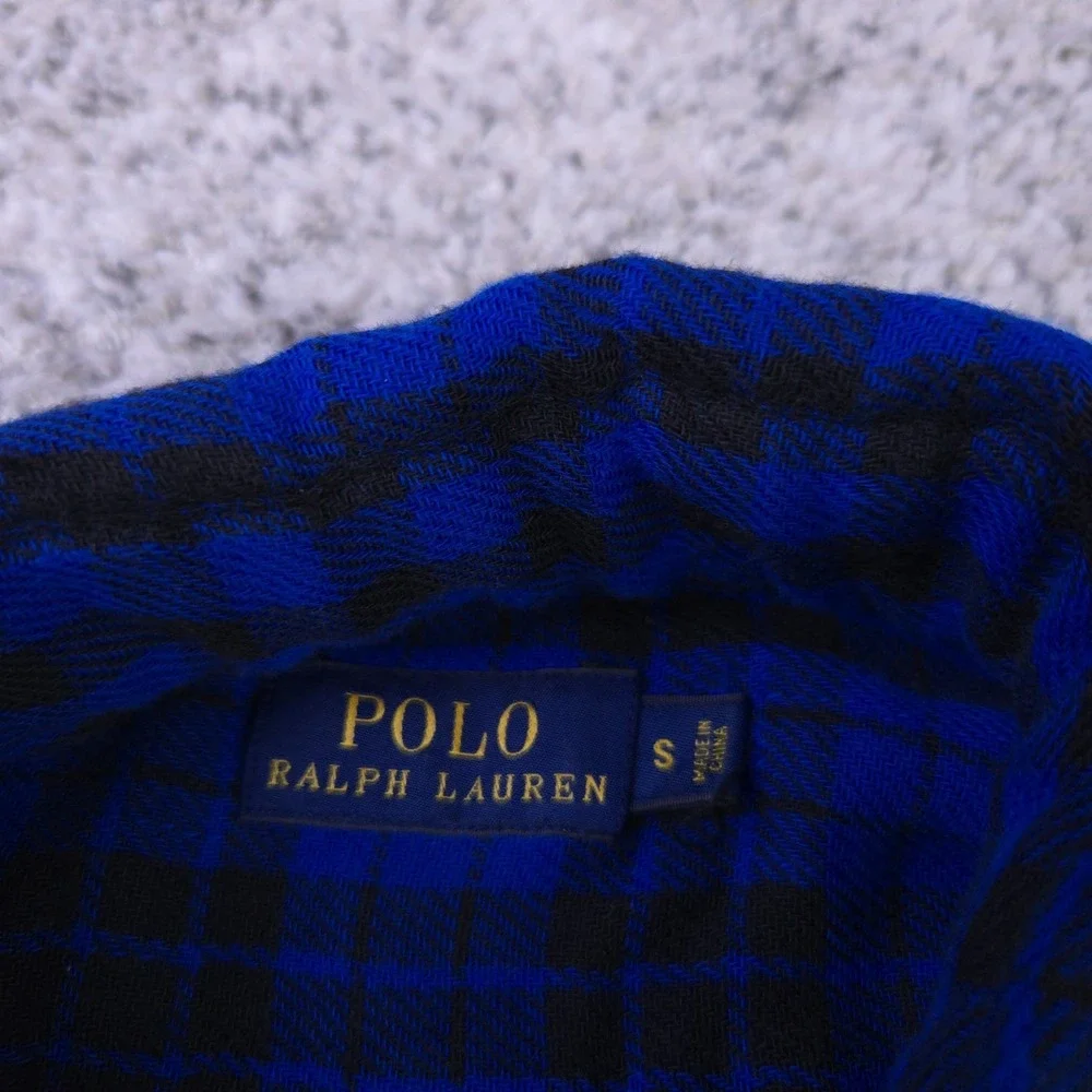 Polo Ralph Lauren Shirt Mens Small Flannel Long Sleeve Button Plaid Check Blue